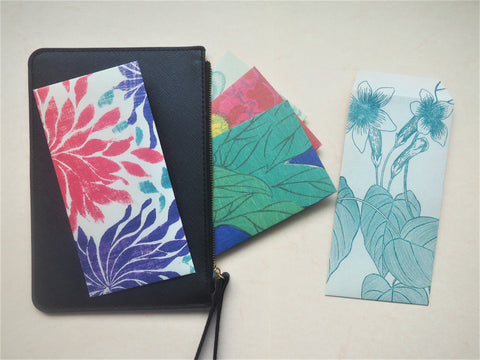 Nature woodblock prints money envelopes in green and red--set of 5 in jumbo size, for Eid, Christmas, birthdays and weddings