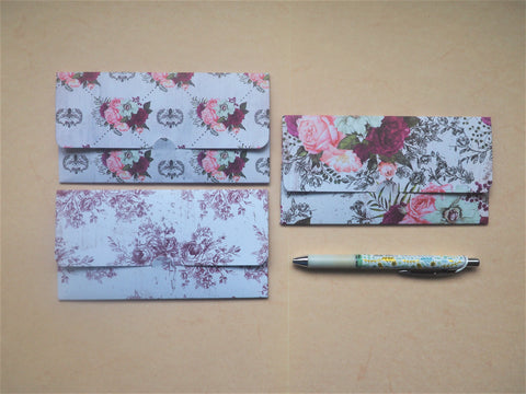 Elegant pink, maroon and white floral long money envelopes--set of 3 for Eid, Lunar New Year, Christmas gifts, weddings