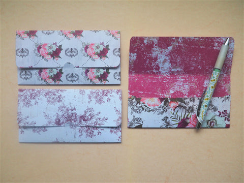Elegant pink, maroon and white floral long money envelopes--set of 3 for Eid, Lunar New Year, Christmas gifts, weddings