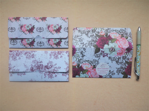 Elegant pink, maroon and white floral long money envelopes--set of 3 for Eid, Lunar New Year, Christmas gifts, weddings