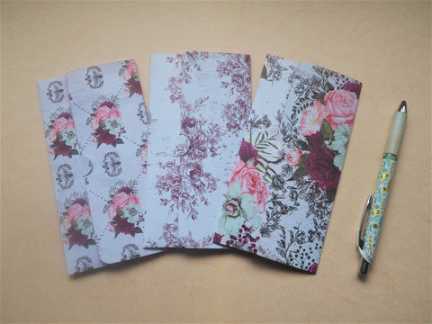 Elegant pink, maroon and white floral long money envelopes--set of 3 for Eid, Lunar New Year, Christmas gifts, weddings