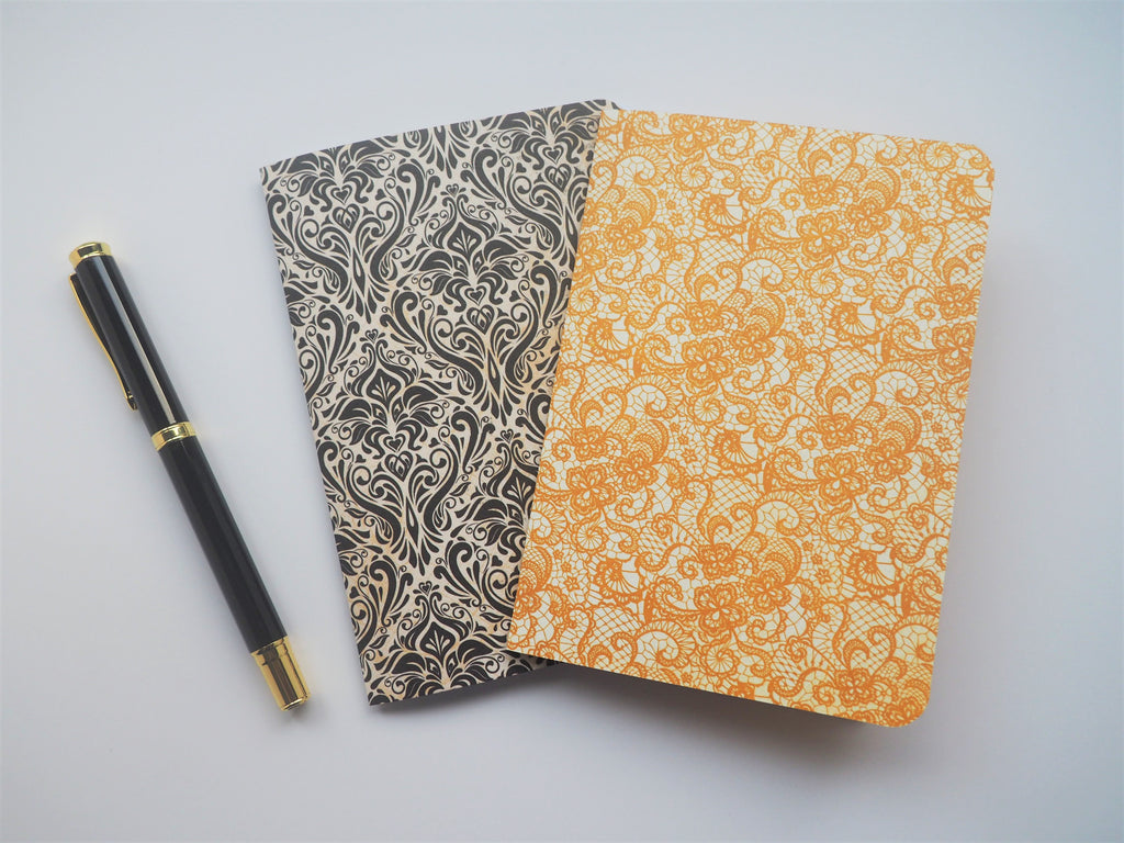 Golden lace and licorice damask notebooks set of 2--for Mother's Day, Christmas, birthdays, weddings