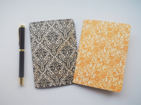 Golden lace and licorice damask notebooks set of 2--for Mother's Day, Christmas, birthdays, weddings
