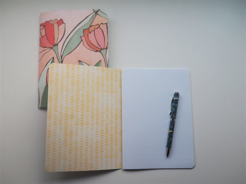 Watercolour tulips and roses A5 notebooks set of 2--for mother and child on Mother's Day, birthdays, Christmas