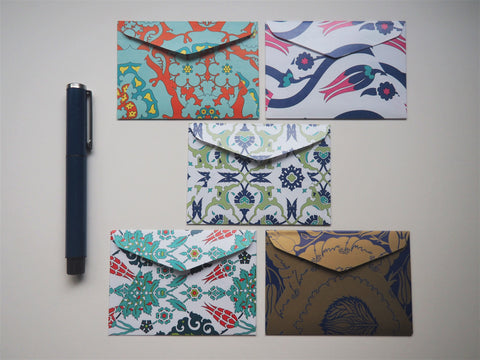 Delicate blue Turkish patterns money envelopes for Eid--set of 5 in jumbo or horizontal design