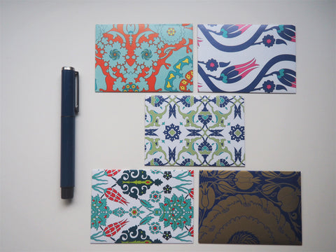 Delicate blue Turkish patterns money envelopes for Eid--set of 5 in jumbo or horizontal design