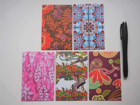 Traditional batik and ethnic designs money envelopes for Eid--set of 5 in wide design