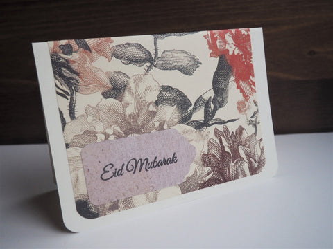 Rustic floral Eid Mubarak handmade cards--set of 4 blank cards with matching lined envelopes