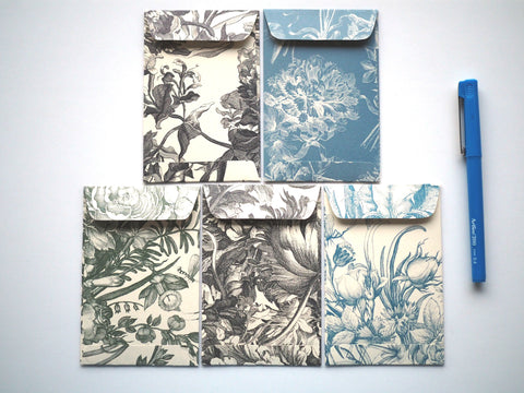 Monochrome painted florals money envelopes for Eid--set of 5 in wide design