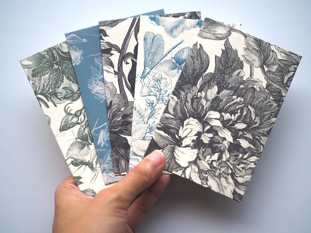 Monochrome painted florals money envelopes for Eid--set of 5 in wide design
