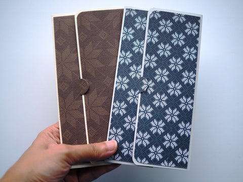 Blue and brown classic songket design long money envelopes and voucher holders--set of 2