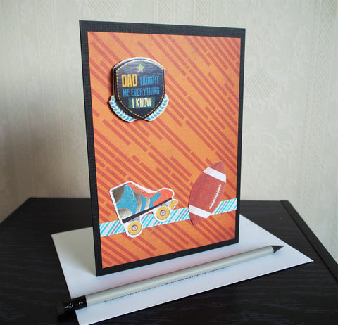 Sporty Father's Dad card in brown, black and blue with matching lined envelope