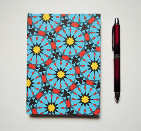 Arabian geometric hand-bound journals in A6 size with coptic stitch binding in 3 colours