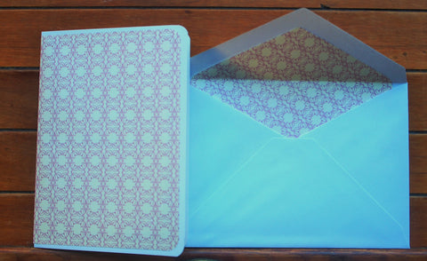 White and purple tile motif card and envelope set