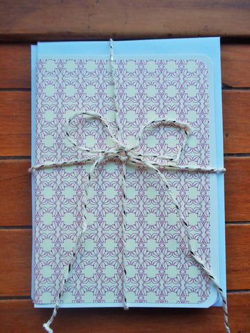 White and purple tile motif card and envelope set