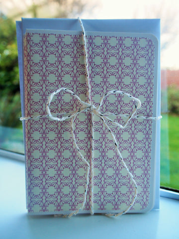 White and purple tile motif card and envelope set
