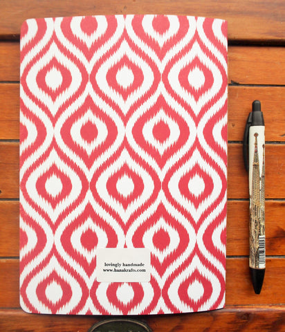 Ikat design hand-bound notebooks--set of 3 in various sizes (purple, yellow and red)