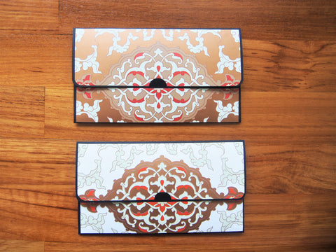 Intricate medallion money envelopes in luxurious white and gold--set of 2 on black cardstock