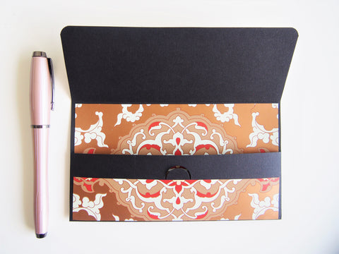 Intricate medallion money envelopes in luxurious white and gold--set of 2 on black cardstock