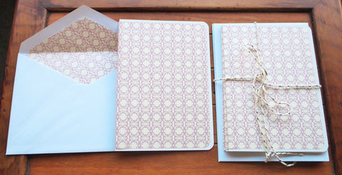 White and purple tile motif card and envelope set