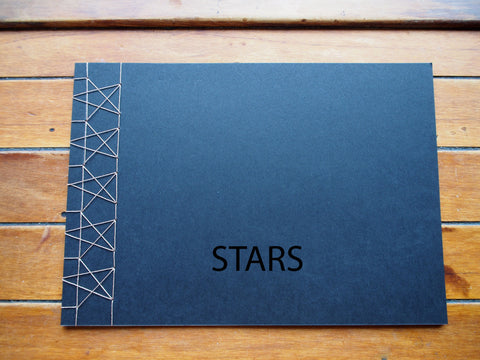 Japanese stab binding notebooks with unique hand-bound decorative designs: Stars, Marionette, Kissing fish, Maple leaves