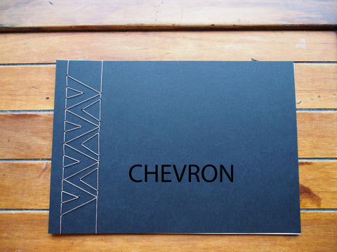 Japanese stab binding notebooks with unique hand-bound decorative designs: Arrows, Hearts, Chevron