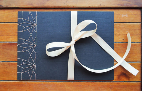Japanese stab binding notebooks with unique hand-bound decorative designs: Stars, Marionette, Kissing fish, Maple leaves