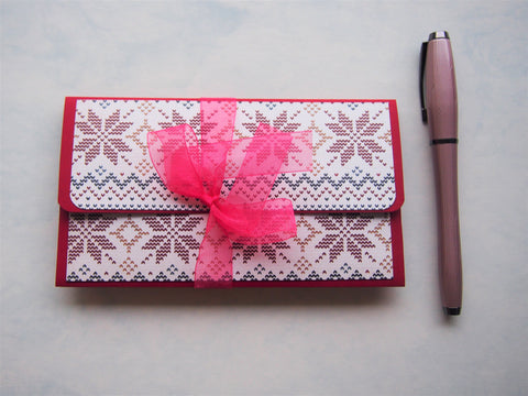 Christmas winter knits design money envelopes on red cardstock--set of 2