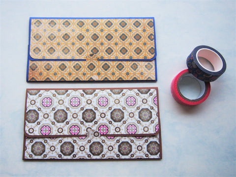 Classic mosaic tiles money envelopes, gift card holders, voucher holders--set of 2 in blue and brown for the traveller