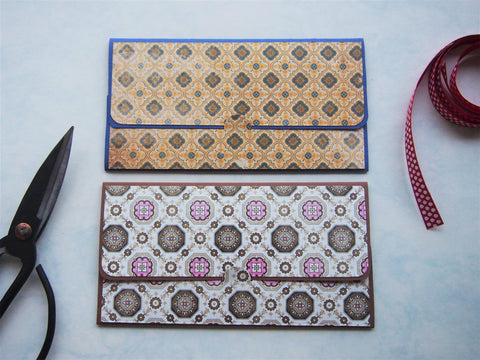 Classic mosaic tiles money envelopes, gift card holders, voucher holders--set of 2 in blue and brown for the traveller