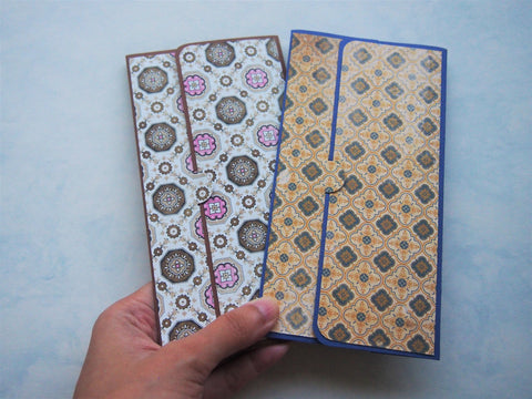 Classic mosaic tiles money envelopes, gift card holders, voucher holders--set of 2 in blue and brown for the traveller