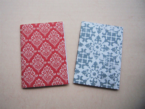 Intricate arabesque handbound notebooks with double-sided covers--set of 2 in A6 size in red and grey