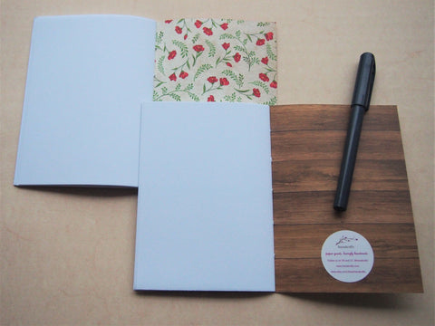 Intricate arabesque handbound notebooks with double-sided covers--set of 2 in A6 size in red and grey
