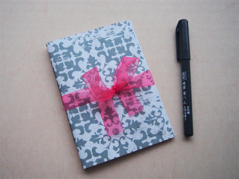Intricate arabesque handbound notebooks with double-sided covers--set of 2 in A6 size in red and grey