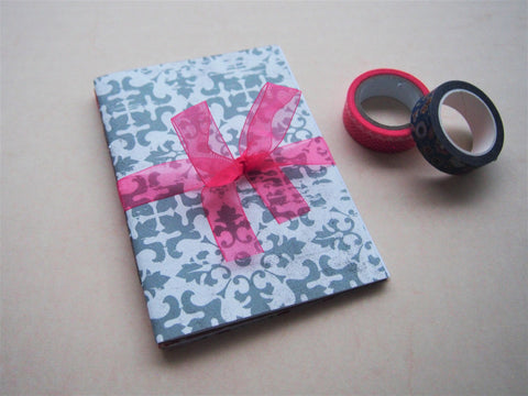 Intricate arabesque handbound notebooks with double-sided covers--set of 2 in A6 size in red and grey