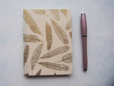 Embossed gold feathers Lokta paper hardcover journals with blank white pages