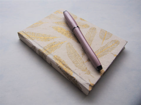 Embossed gold feathers Lokta paper hardcover journals with blank white pages