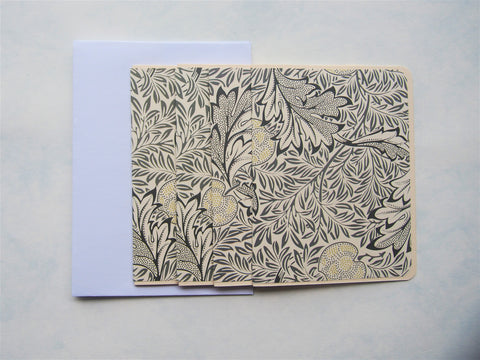 Monochrome leaves card set--set of 4 blank handmade cards with matching lined envelopes