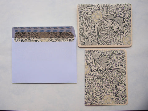Monochrome leaves card set--set of 4 blank handmade cards with matching lined envelopes