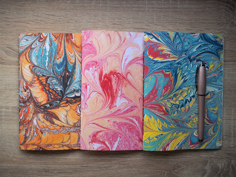 Notebooks with colourful marbled covers—Christmas gift set of 2 (choose from 3 colours: blue, orange or pink)