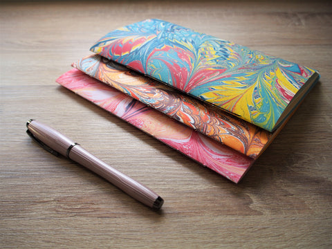 Notebooks with colourful marbled covers—Christmas gift set of 2 (choose from 3 colours: blue, orange or pink)