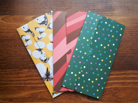 Polka dot, butterflies and abstract lines handmade money envelopes--set of 3