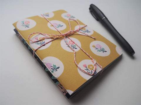 Nordic-style flowers on olive and dark blue--set of 2 notebooks for Christmas