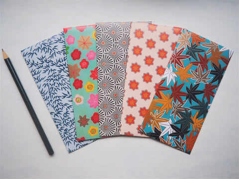 Asian botanical designs money envelopes--set of 5 in jumbo and horizontal size