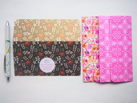 Bright pink and dark gold long money envelopes--set of 3, Christmas, birthdays, weddings, gift for her