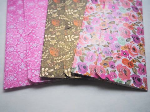 Bright pink and dark gold long money envelopes--set of 3, Christmas, birthdays, weddings, gift for her