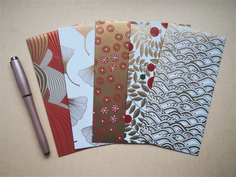 Red, gold and white festive money envelopes for Christmas--set of 5 in jumbo size