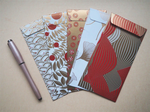 Red, gold and white festive money envelopes for Christmas--set of 5 in jumbo size