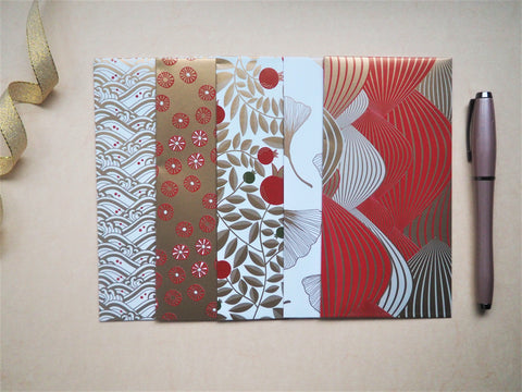 Red, gold and white festive money envelopes for Christmas--set of 5 in jumbo size