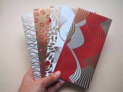 Red, gold and white festive money envelopes for Christmas--set of 5 in jumbo size
